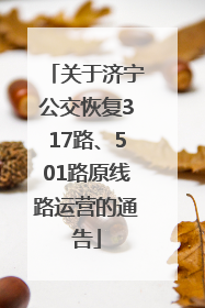 关于济宁公交恢复317路、501路原线路运营的通告